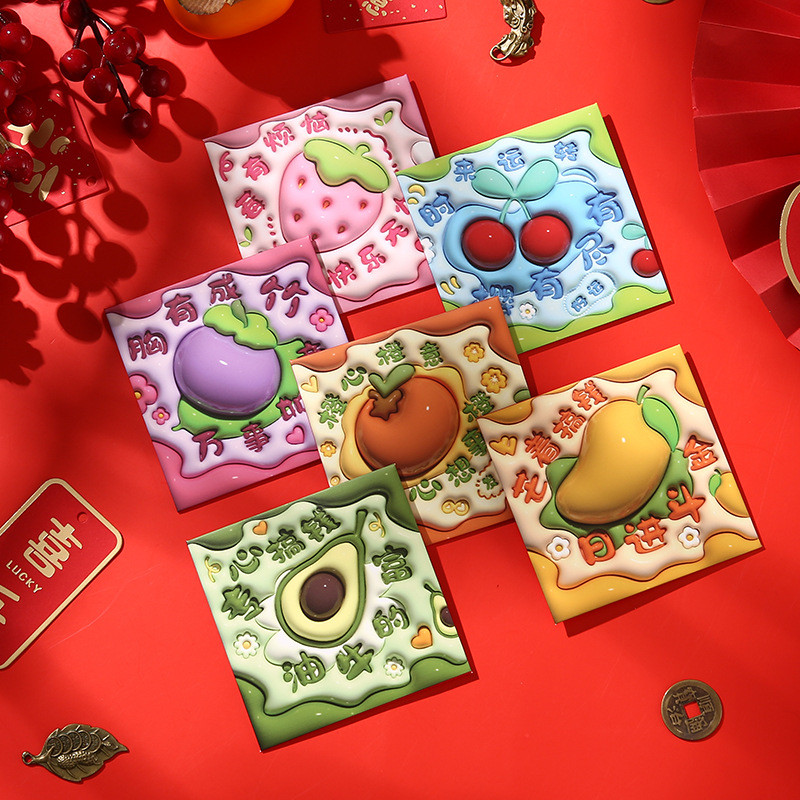 6 Cái / bộ Good Lucky 3D Phong Bì Đỏ Tết Nguyên Đán Hoa Văn Phước Lành