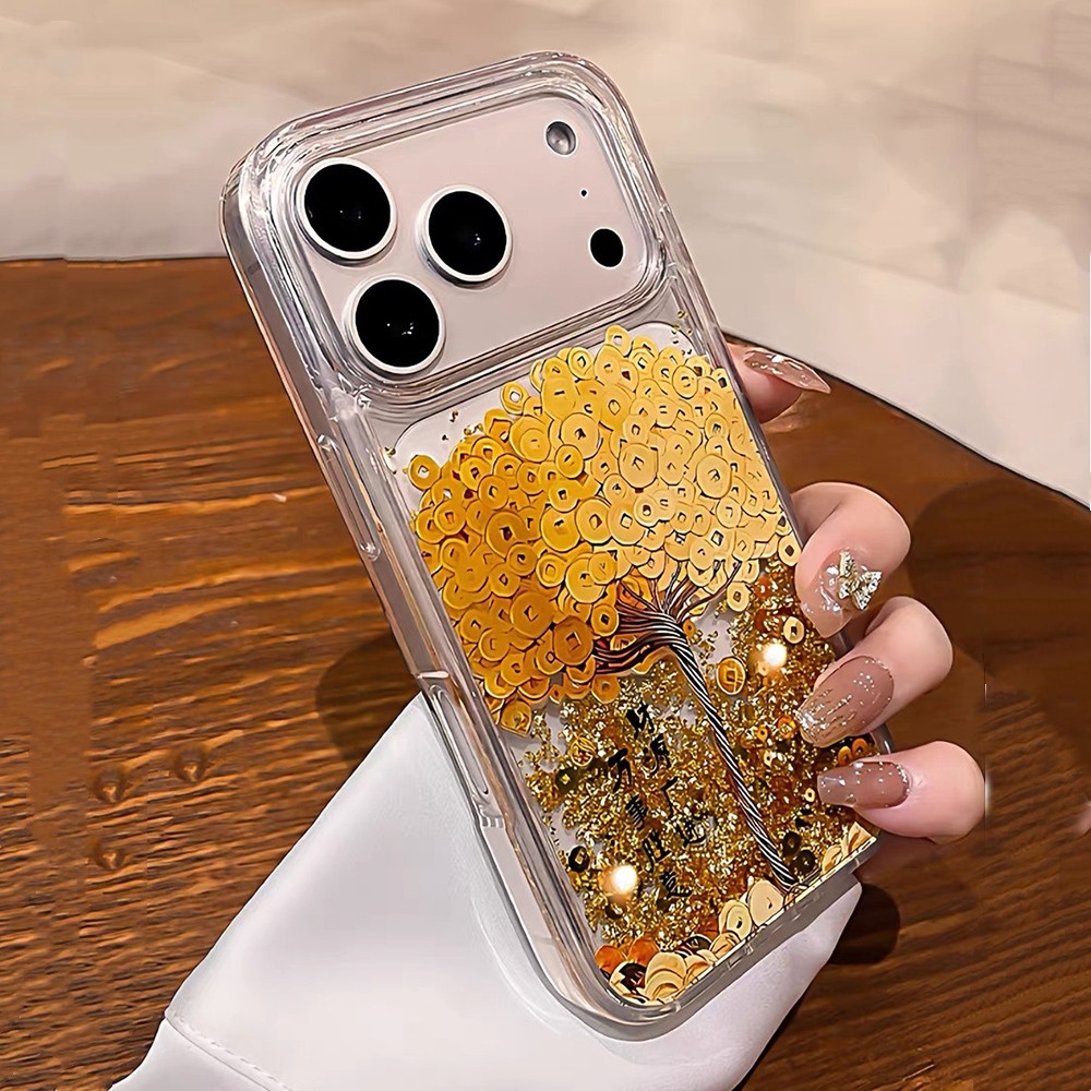 Goldenfoil Money Tree Goldfish Drift Sand Acrylic Ốp Điện Thoại Cho iPhone 17 Pro Max 16 15 14 13 12 Vỏ Bảo Vệ Chống Sốc