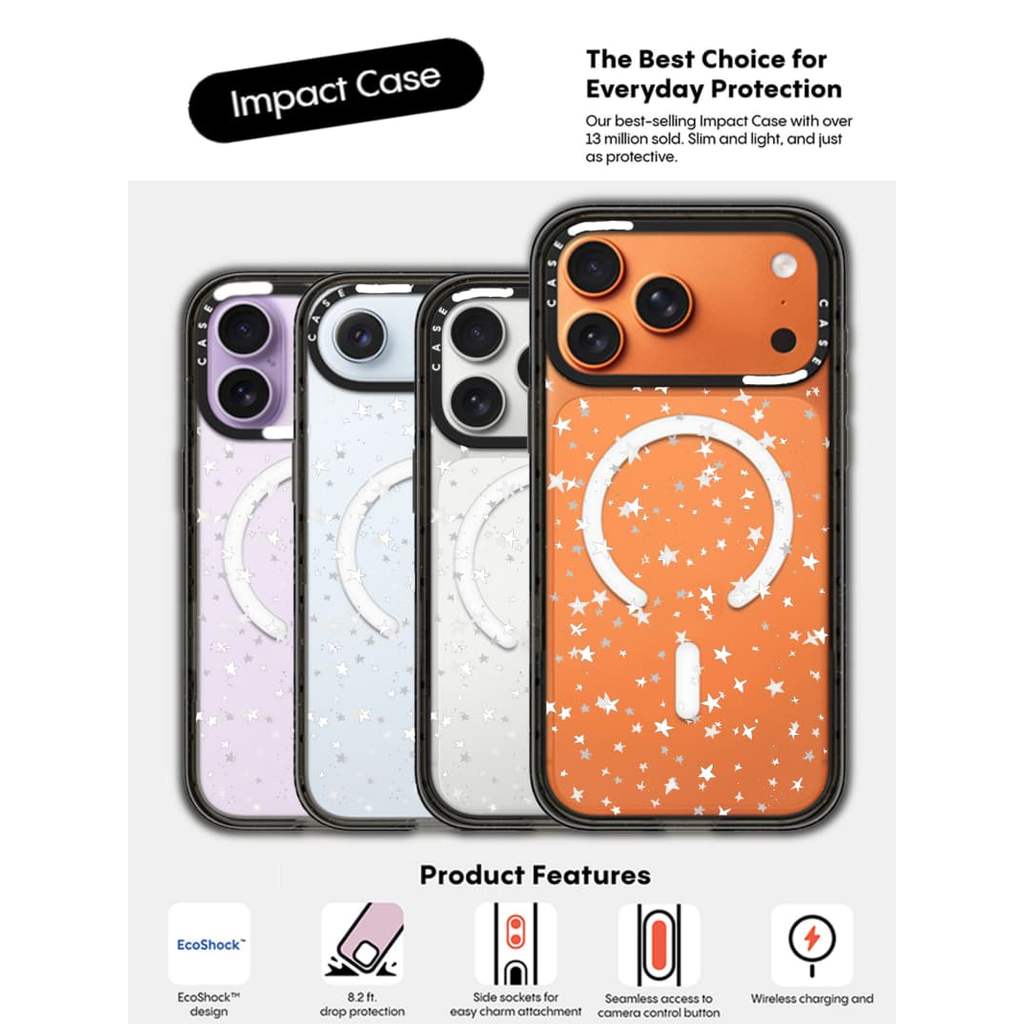 CASECASE X Ngôi Sao Nhỏ Cạnh Đen Trong Suốt Cứng Hút Từ Tính Tác Động Dành Cho Apple IPhone 12 13 14 15 16 17 Pro Max Air Plus Có Hộp