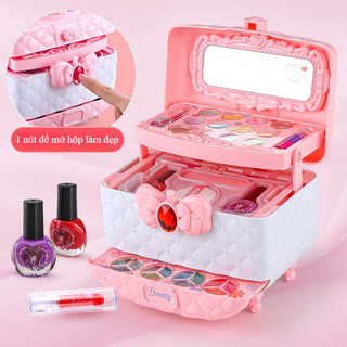 【BabyJoy】Bộ trang điểm 4 tầng cho bé gái,Bộ Đồ Chơi Mỹ Phẩm Dành Cho Bé Gái,Vật liệu an toàn và không độc hại