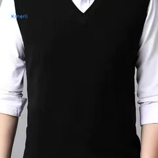 Áo len không tay dệt kim nam, vừa vặn, cổ chữ V màu trơn