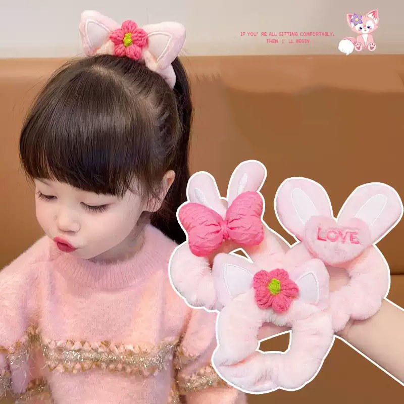 Mới màu hồng sang trọng tai thỏ buộc tóc lớn, đàn hồi tốt - phụ kiện tóc thời trang