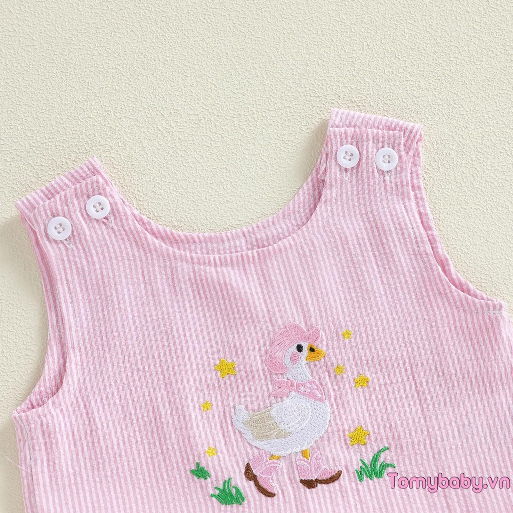Bộ trang phục mùa hè cho bé gái mới biết đi Áo Vest thêu cổ tròn không tay + Bộ quần short hở lưng co giãn