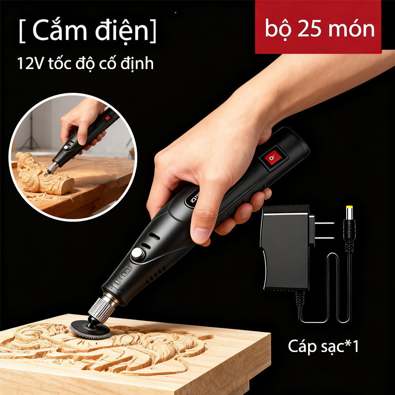 Máy mài khuôn, mài đánh bóng mini Bộ 25 chi tiết, Dùng Cho Cắt, khắc, phay, mài, vẽ, cắt tỉa, đánh bóng
