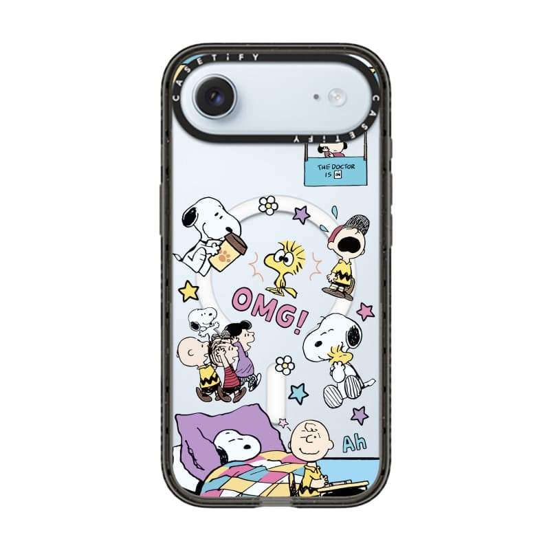 CASECASE X OMG Gia đình Snoopy Black Edge Clear Hard Từ Hút Tác Động Dành Cho Apple IPhone 12 13 14 15 16 17 Pro Max Air Plus Có Hộp