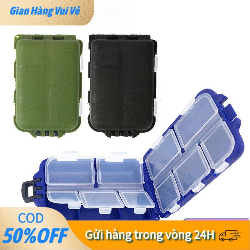 [24H]Hộp đựng mồi câu chống thấm 10 ngăn thông minh, nắp đậy kín khít ngăn mùi hôi, bảo quản mồi tươi lâu hơn