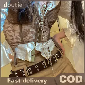 Doutie Thời Trang Nam Nữ Phong Cách Punk Dây Xích Có Thể Điều Chỉnh Ngôi Sao Rỗng Đôi Ngực Khóa Kim Loại Da Quần Jean Dây Thắt Lưng VN