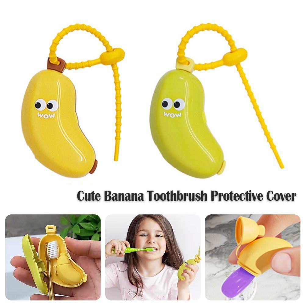 Vỏ bảo vệ bàn chải đánh răng WANYEDI, nắp nhựa di động 2in1 hình quả chuối, chống bụi cho du lịch, leo núi, cắm trại