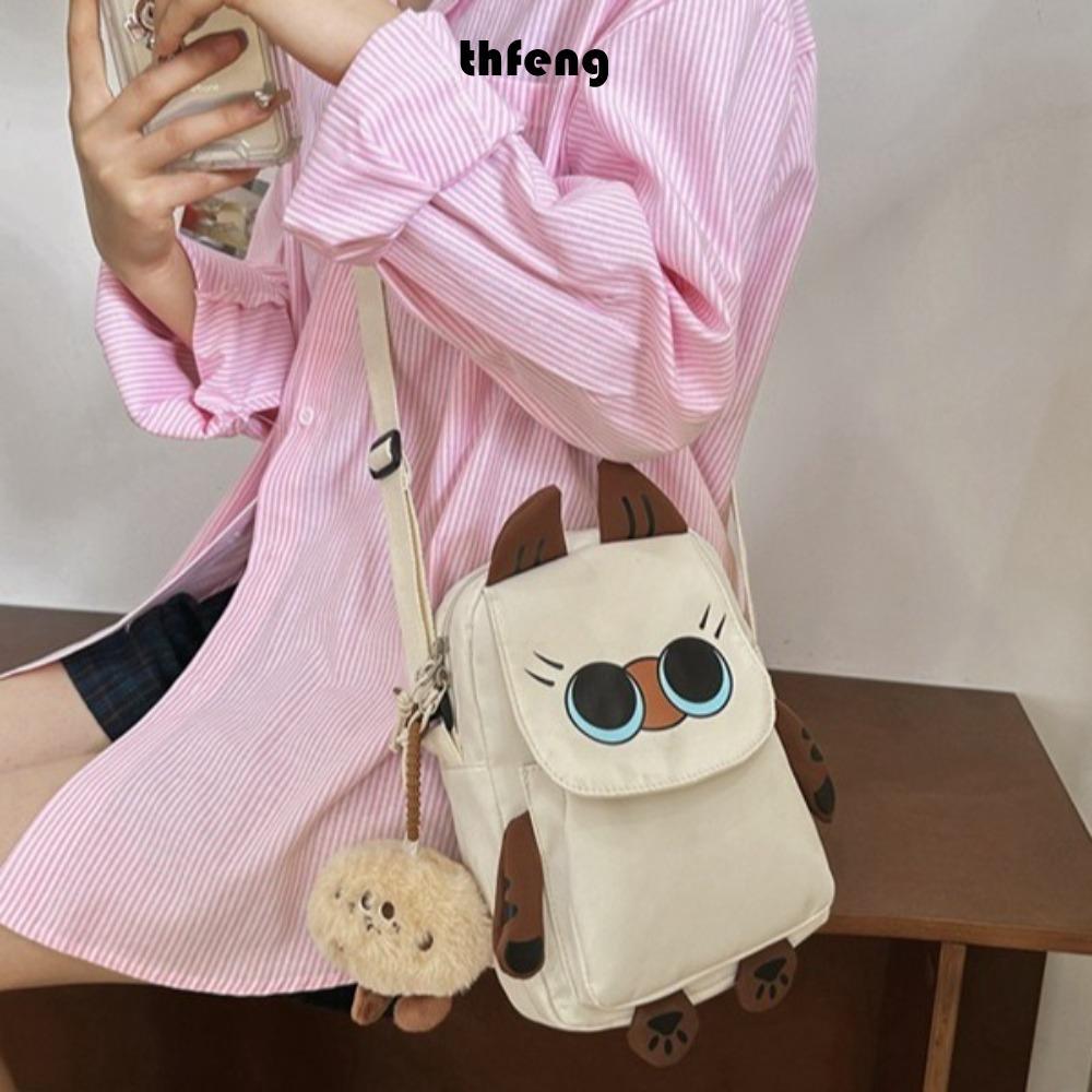 Túi đeo vai THFENG, Túi đeo chéo mèo thông thường bằng Nylon, Phim hoạt hình sáng tạo Đa năng Túi đi học dành cho học sinh