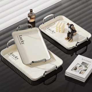 Khay Đựng Đồ Đa Năng Tay Cầm Mạ Bạc Sang Trọng, Khay Bưng Đồ Uống Bánh Trái Decor Phòng Khách