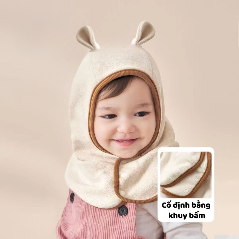 Mũ Liền Khăn Choàng Bảo Vệ Tai, Cổ, Chống Gió Lạnh, Mũ Trùm Đầu Giữ Ấm Cho Bé Mùa Đông