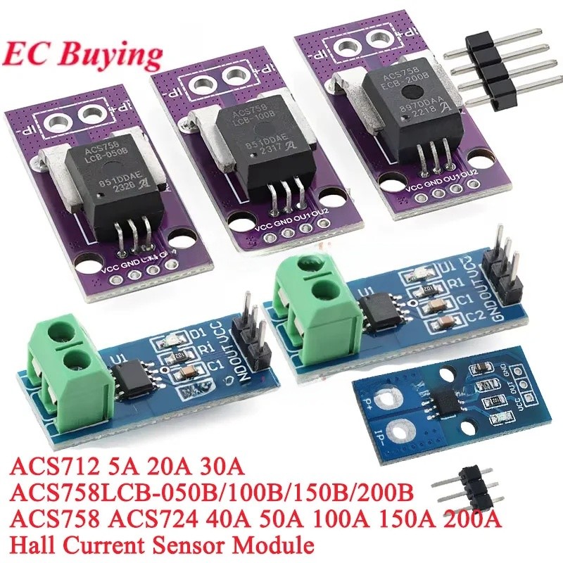 ACS712 ACS758 Máy dò mô-đun cảm biến dòng điện Hall 5A 20A 30A 50A 100A ...