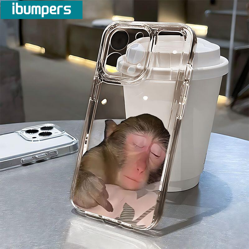 ibumpers Ốp điện thoại trong suốt hình khỉ dễ thương Vỏ mềm cao cấp chống sốc cho iPhone 11 12 13 14 15 16 17 Pro Max IP 7 8 Plus Iphon X XS XR Xs Max Vỏ điện thoại