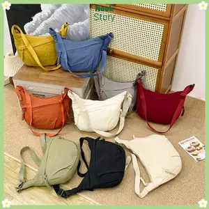 Túi đeo chéo NOOKSTORY, Túi đeo vai đơn giản Hàn Quốc nhẹ, Vải Canvas thông thường Túi đựng bánh bao màu trơn dung tích lớn Du lịch