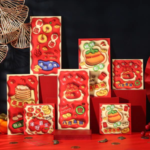 6 Cái / bộ Good Lucky 3D Phong Bì Đỏ Tết Nguyên Đán Hoa Văn Phước Lành