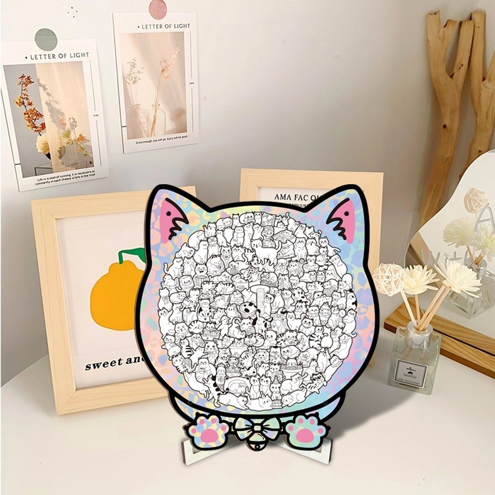 [Vận chuyển nhanh] SIMPLEAID Câu đố ghép hình mèo Morandi/Macaron 135 mảnh, khung mèo, đồ trang trí bằng gỗ