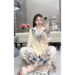 Đồ Bộ Nữ Pijama Bộ Lụa latin Tay Dài cổ sơ mi bigsize (60-80kg) cao cấp lụa DDVV
