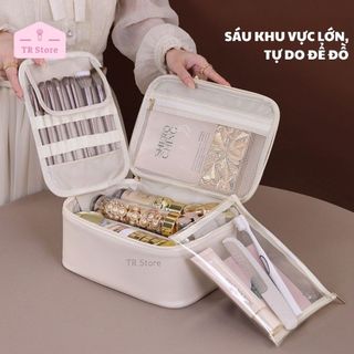 Cốp Vải Đựng Mỹ Phẩm Du Lịch Nhiều Ngăn, Có Ngăn Đựng Cọ Trang Điểm, Họa Tiết Dễ Thương