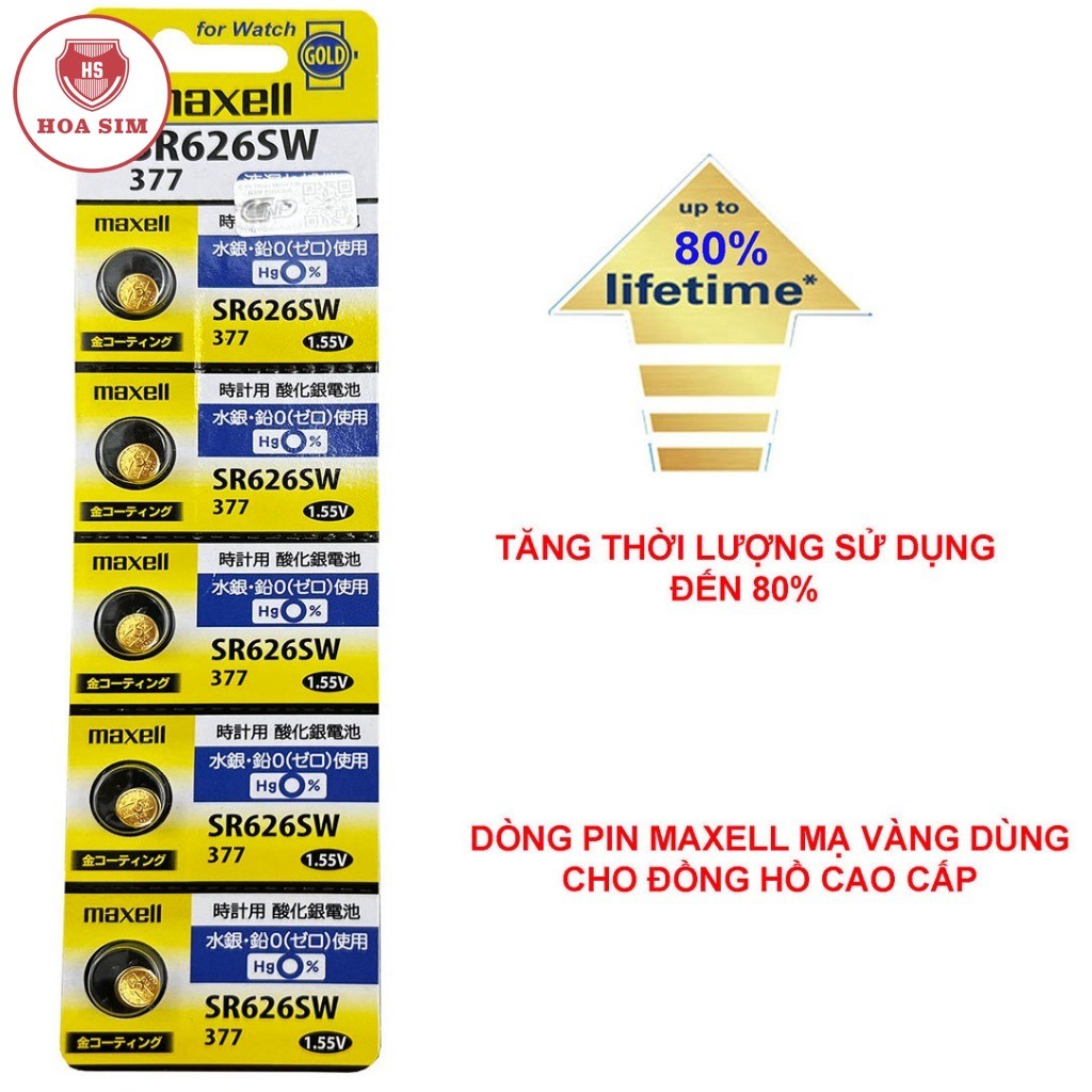 Pin đồng hồ Maxell Gold 377 SR626SW Mạ Vàng Made in Japan (Giá 1 Viên ...