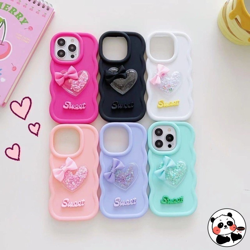 Ốp Điện Thoại Tình Yêu Lấp Lánh 3D Wave Cho Vivo Y29 Y29S Y29T Y28 Y28S Y27 Y27S Y78 Plus Y73 Y58 Y56 X80 Lite 5G 4G Vỏ Mềm Màu Kẹo Macaron Dễ Thương