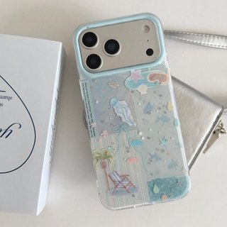 Ốp lưng cứng Tương thích với iPhone 13 14 14Pro 14ProMax 15 15Pro 15ProMax 16 16Pro 16ProMax 17 17Pro 17ProMax 17Air Blue Ocean Pattern Case