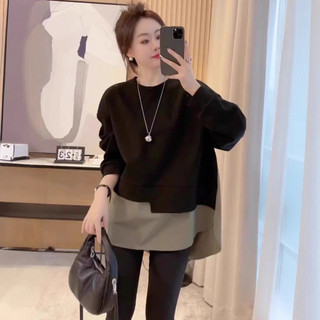 Plus Size Nữ Thu Đông Giữa Chiều Dài Giả Hai Mảnh Bao Bụng Ôm Hơn Nhìn Áo Nữ Rời Top Béo mm150kg ins