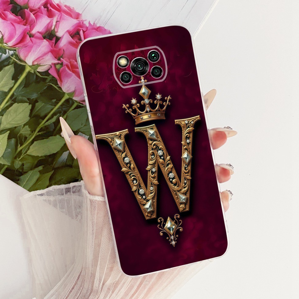 Dành Cho Poco X3 Pro Dành Cho Poco X3 NFC Ốp Lưng Trong Suốt Sang Trọng Vương Miện A-Z Chữ 2D Họa Tiết Phẳng Vỏ Điện Thoại Mềm