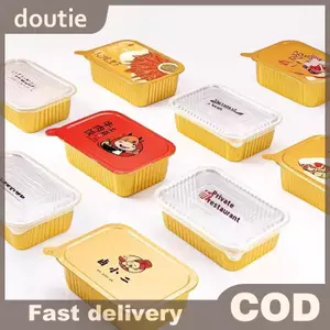 Doutie Lá Nhôm Hộp Cơm Trưa Vàng Kín Dùng Một Lần Bao Bì Mang Đi Hộp Giấy Thiếc Chống Thương Mại Có Nắp VN