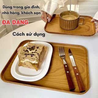 Nhựa Vuông Khay Phong Cách Nhật Bản Giả Hạt Gỗ Khay Hộ Gia Đình Trà Đĩa Dày Khay Trà - SUNND