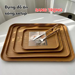 Nhựa Vuông Khay Phong Cách Nhật Bản Giả Hạt Gỗ Khay Hộ Gia Đình Trà Đĩa Dày Khay Trà - SUNND
