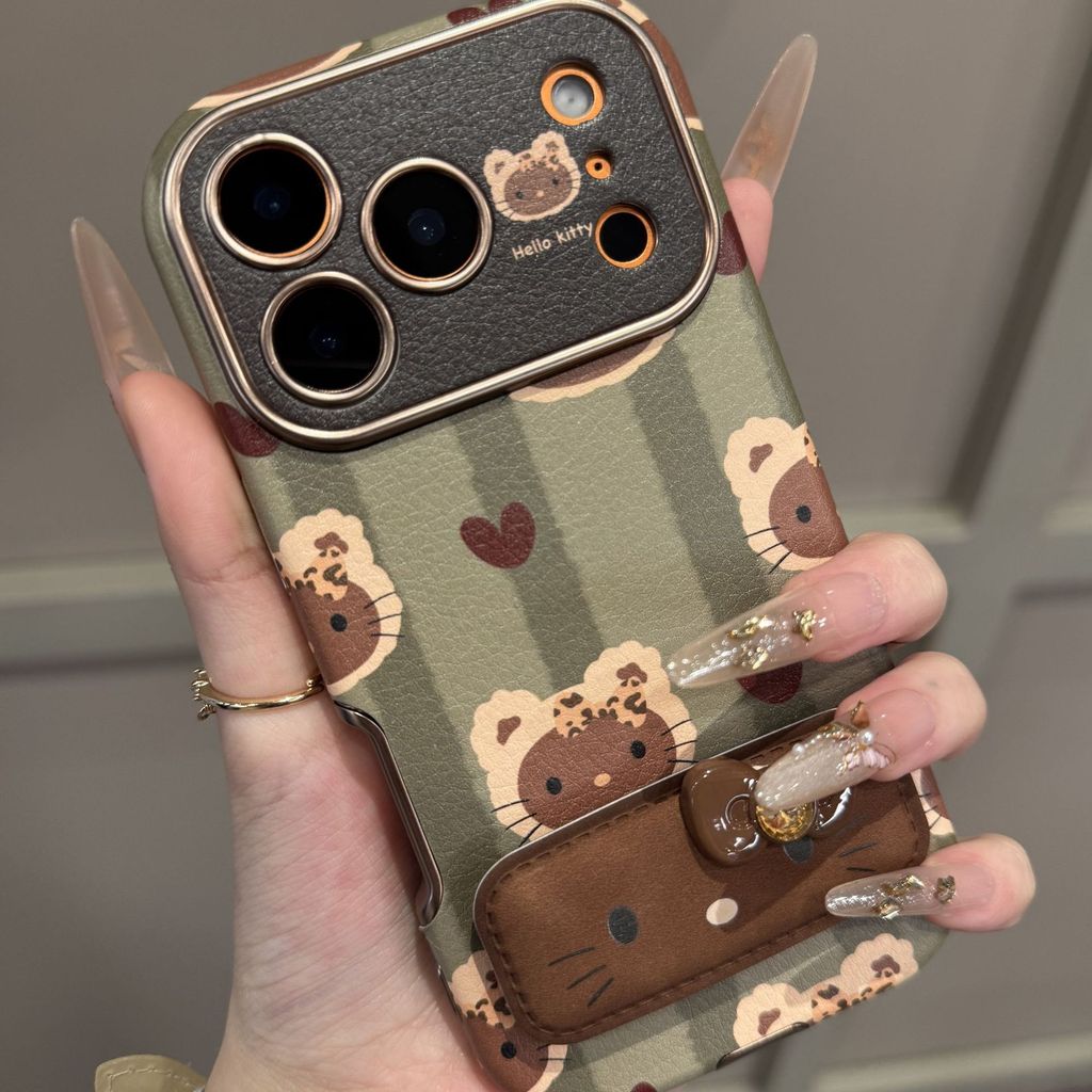 Sọc Xanh KT Cat Thích Hợp Cho Apple 17promax Vỏ Điện Thoại iphone16 Mới Bao Gồm Cao Cấp Ống Kính Thu Đông Vỏ Bảo Vệ