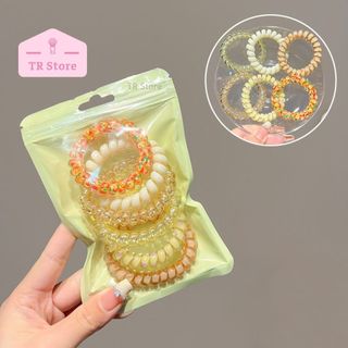 Dây Buộc Tóc Lò Xo TPU Cao Cấp, Độ Đàn Hồi Tốt, Bền, Họa Tiết Dễ Thương