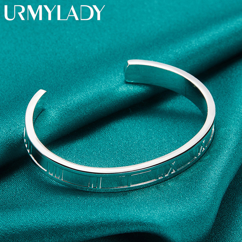 Vòng tay bạc 925 URMYLADY, thiết kế tròn phong cách La Mã, trang sức thời trang cho nữ