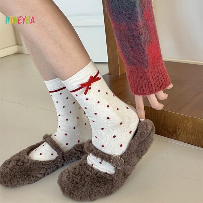 < Honeyba > 5 Đôi Tất Giáng Sinh Nữ Ông Già Noel Dễ Thương Thu Đông Nai Sừng Tấm Nữ Giữa Bắp Chân Tất Lễ Hội Giáng Sinh Vui Vẻ Tất
