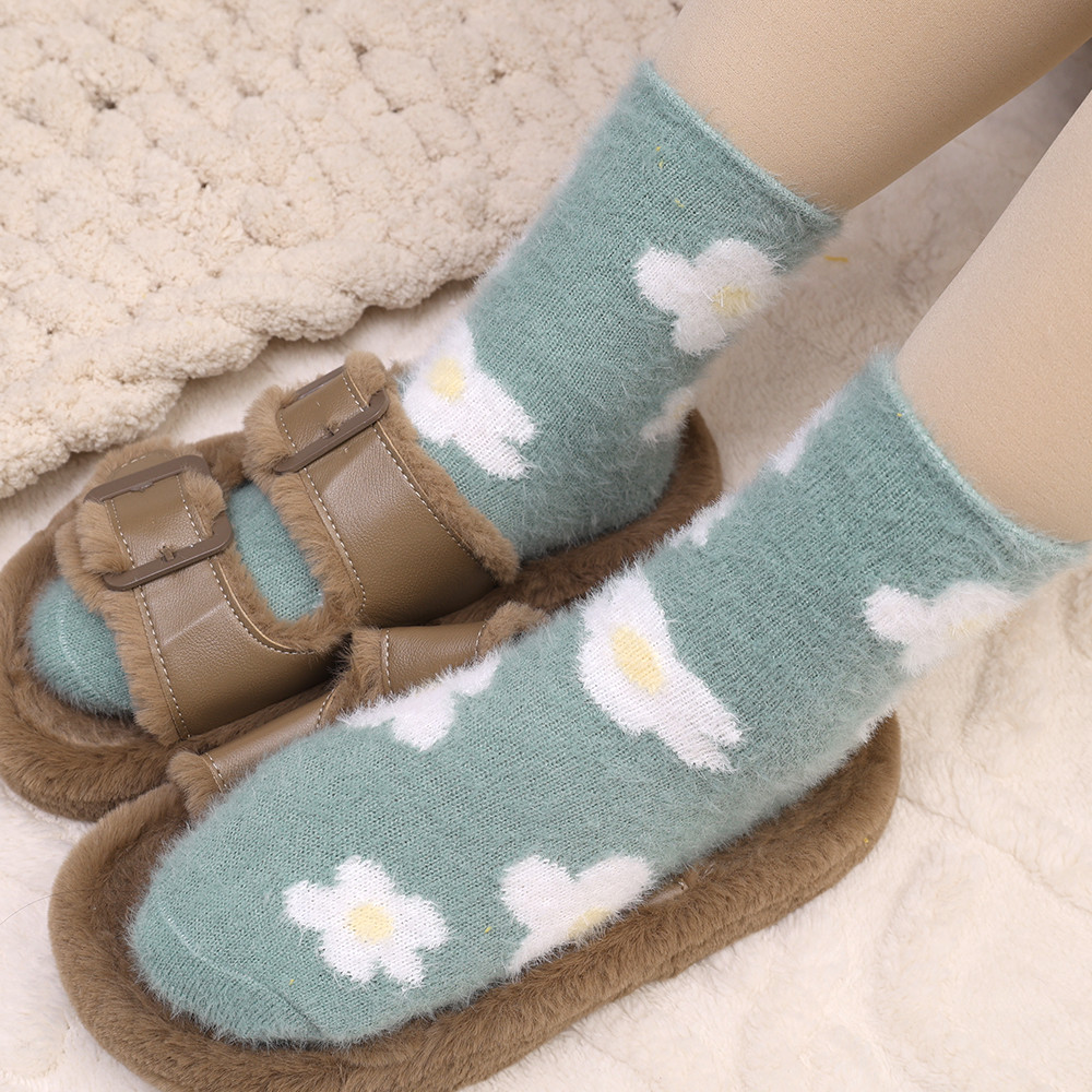 Tất giữa bắp chân hoa ngọt ngào dành cho nữ - Polycotton Blend Thiết kế dễ thương với trái tim / bướm cho mùa thu đông, (1 / 3 / 5 đôi) ﻿
