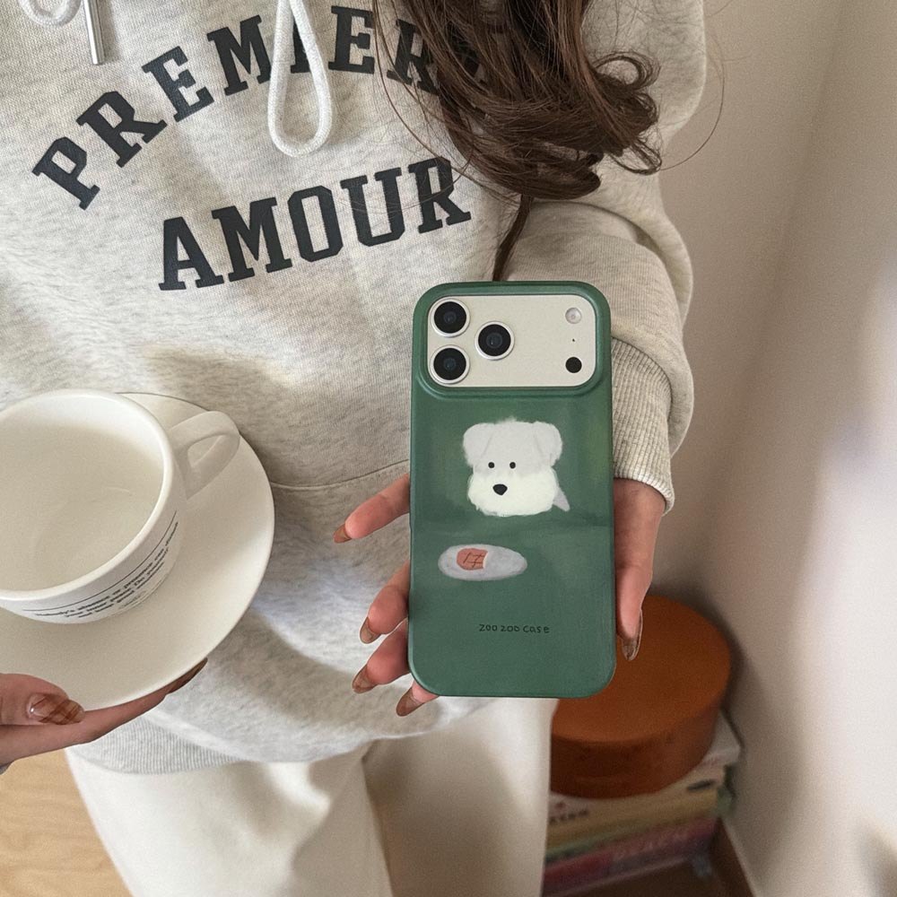 Ốp Lưng Cứng Tương Thích Với iPhone 13 14 14Pro 14ProMax 15 15Pro 15ProMax 16 16Pro 16ProMax 17 17Pro 17ProMax 17Air Matte Green Dog Pattern Case