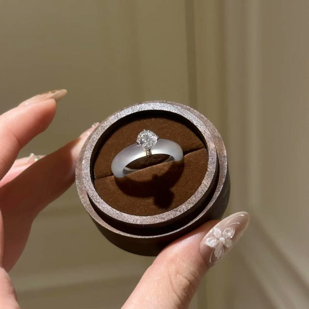 Nhẫn Chalcedony băng bạc S925 phong cách Trung Quốc mới