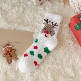 『Brelira』Bộ 7 đôi tất Giáng Sinh chất liệu nhung dày dặn ấm áp họa tiết ông già Noel dễ thương cho nữ mùa đông