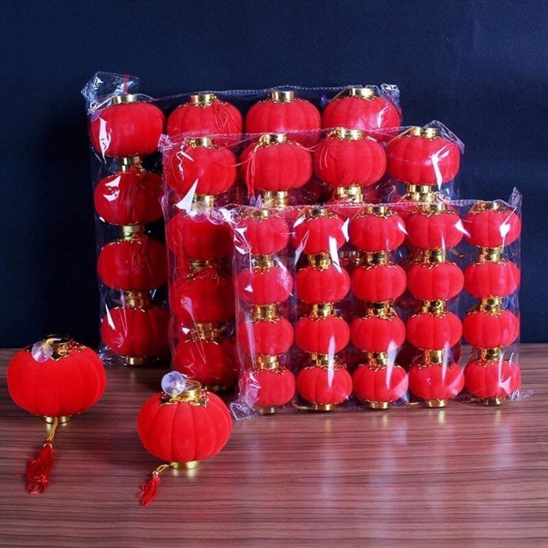 Quả Đèn Lồng Đỏ Bọc Vải Nhung Trang Trí Tết Siêu Đẹp Các Size 3,4,5,6,8,10