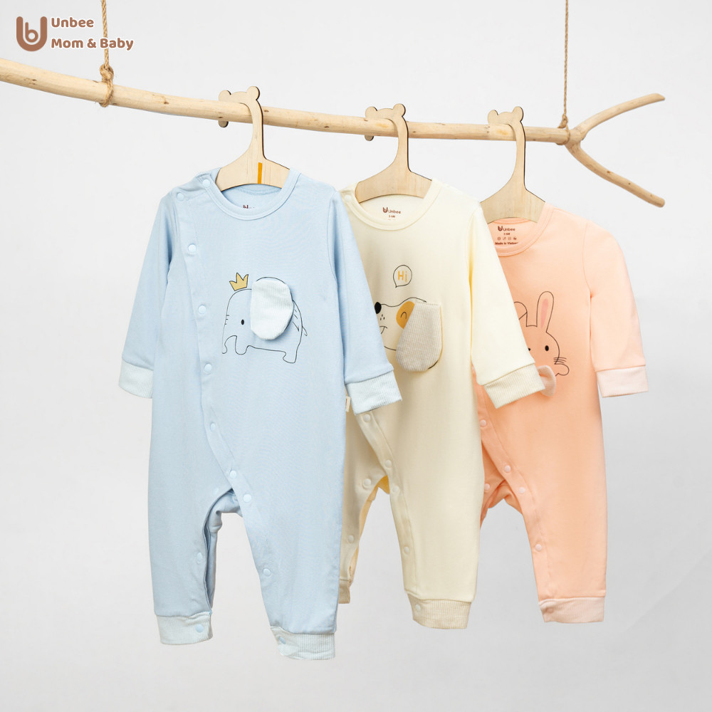 Bodysuit dài tay bé trai bé gái UNBEE phối hình động vật ngộ nghĩnh - Body dài cho bé