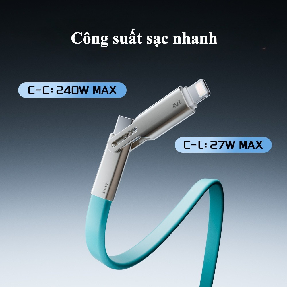 Dây Cáp Sạc Nhanh 240W Basemo - 2in1 Silicon Dẹt – Cổng Type C to C/L – Siêu Bền – BH 6 tháng
