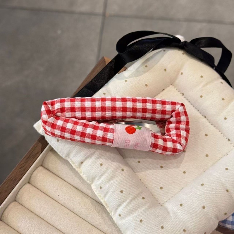 Kẹp tóc sọc puff xốp màu đỏ và xanh kẻ sọc, dễ thương - Trang điểm tóc tuyệt vời cho bé gái