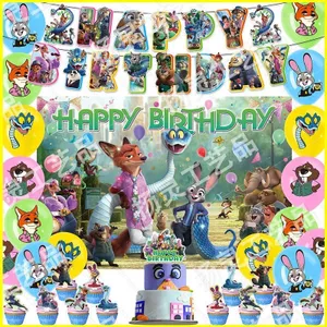 ST2 Zootopia 2 NICK JUDY GARY chủ đề trẻ em trang trí tiệc sinh nhật biểu ngữ bánh topper bóng bay TS2