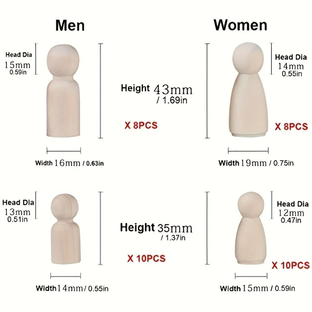 HAPPYNOOK 50 Chiếc Búp Bê Chốt Gỗ, Chất Liệu Tự Nhiên Chưa Hoàn Thành Peg People, Thủ Công Thủ Công DIY Nghệ Thuật Tranh Búp Bê Cơ Thể Trẻ Em Thủ Công