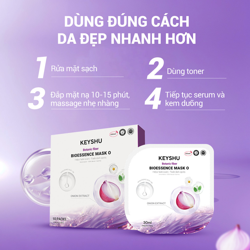 Miếng Mặt Nạ Hành Tím Botanic Fiber KEYSHU Dưỡng Ẩm, Hỗ Trợ Mờ Sẹo, Vết Thâm 1 Miếng 30ML