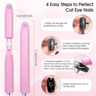 [CRUSH] Công cụ nghệ thuật làm móng tay từ tính mắt mèo, Hiệu ứng chéo tròn DIY Cat Eye Nail Art Stick, Bút từ tính nghệ thuật làm móng đa chức năng 3 trong 1