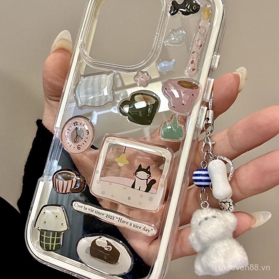 Ốp Điện Thoại Thích Hợp Cho iPhone 11 12 13 14 15 16 Pro max Plus Nhãn Dán Ba Chiều Chó Con Mặt Dây Chuyền Dây Xích Chống Sốc Chống Sốc Vỏ Bảo Vệ Tất Cả Các Loại