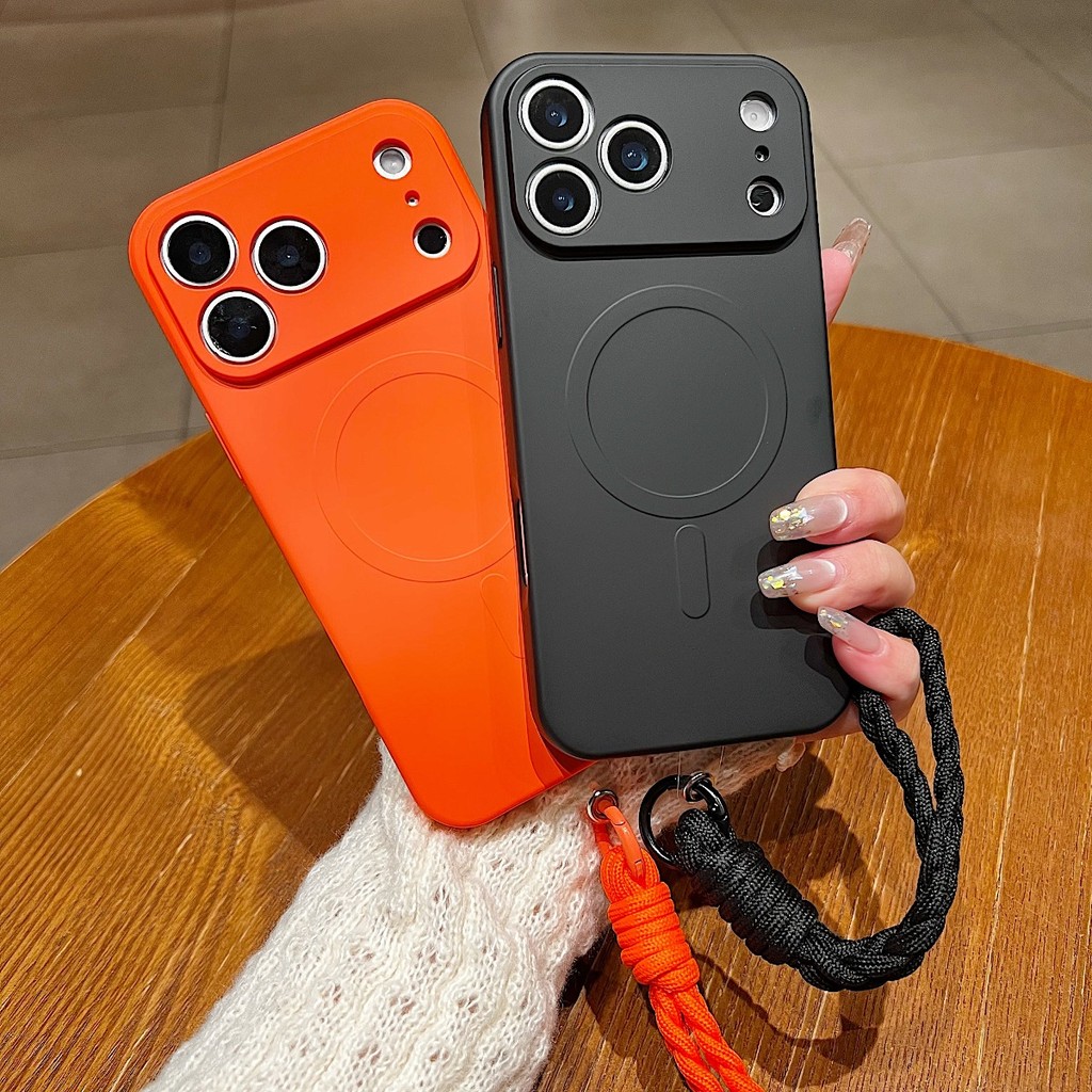 Dây đeo cổ tay Vỏ điện thoại silicon lỏng mềm cho apple IPhone 17 16 15 Plus 14 Pro Max 17 Air 11 12 13 Matte Cover