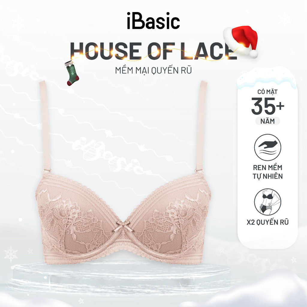 [TẶNG TÚI GIẶT] Áo ngực ren có gọng mút vừa phom demi iBasic VA086