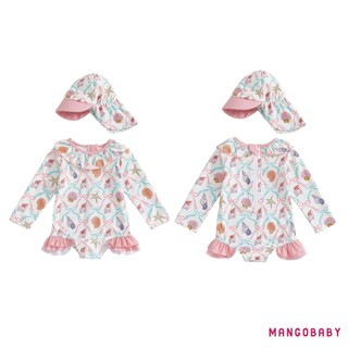 MG-Girls Đồ Bơi Romper Dài Tay Cổ Tròn In Hình Động Vật Rash Guard Bộ Đồ Tắm Có Mũ